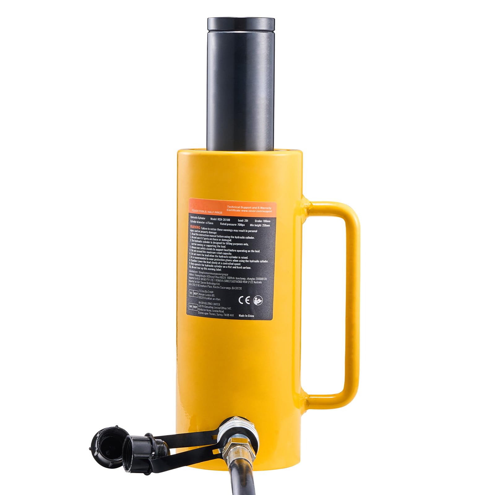Succebuy Gato hidráulico hueco de cilindro hidráulico de 20T/44000 libras de 100 mm de émbolo para coche/furgoneta/barco/camión/caravana