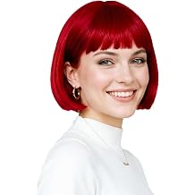 Onedor Red Wig 10" Short Bob Wig with Bangs Straight Colorful Hair Daily Party Cosplay Costume Halloween Decoration Red