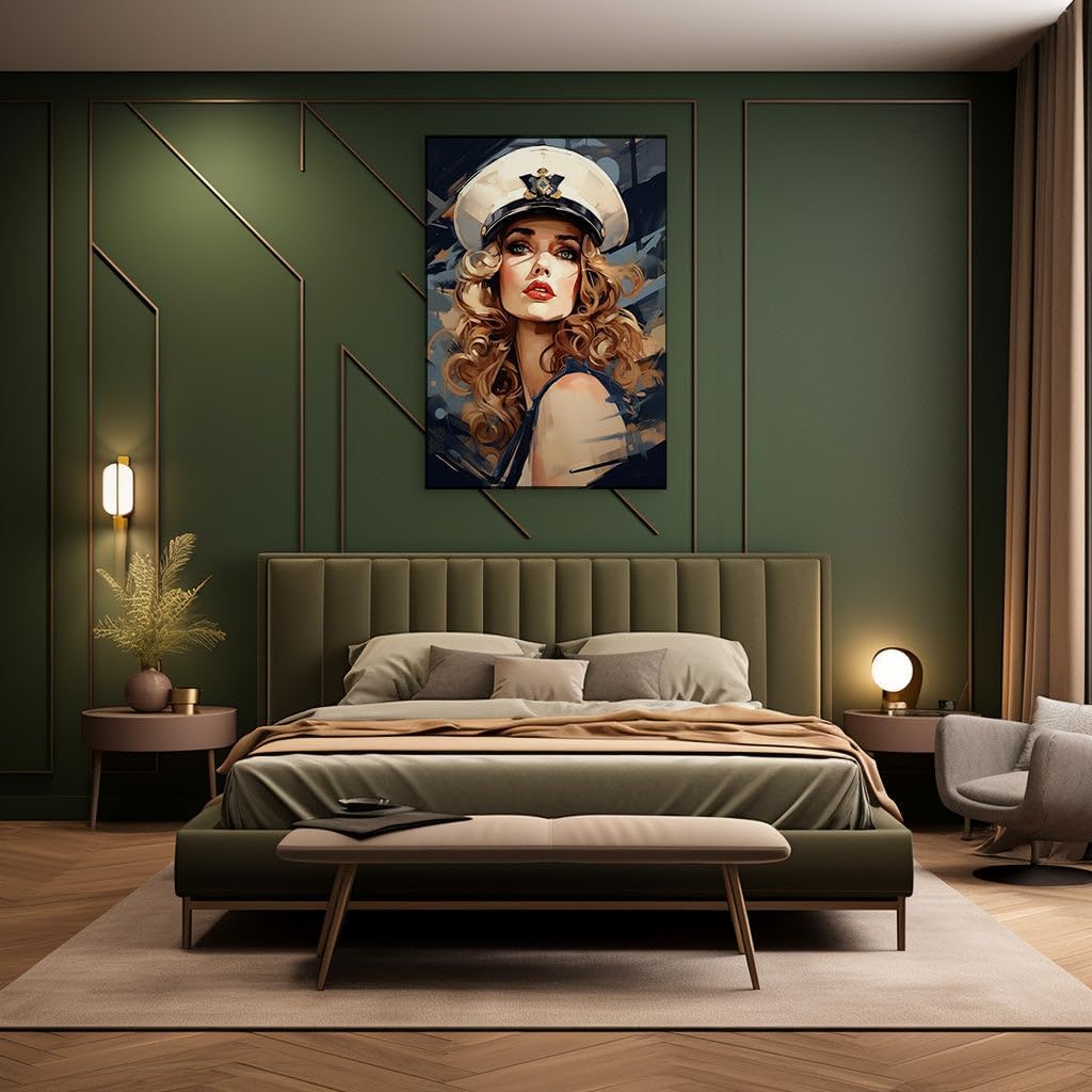 Canvas for Living room. Elegance at the Helm: A Digital Portrait of Chic Nautical Grace, 27 x 18 inch Canvas Wall Art - Modern Home Decor