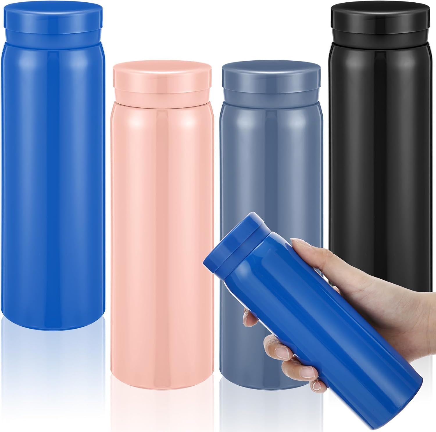 Bokon 4 Pack 10oz Insulated Water Bottle Mini Stainless Steel Tumber Leak Proof Flask Keeps Drinks Hot and Cold (Blue,Gray,Black,Pink)