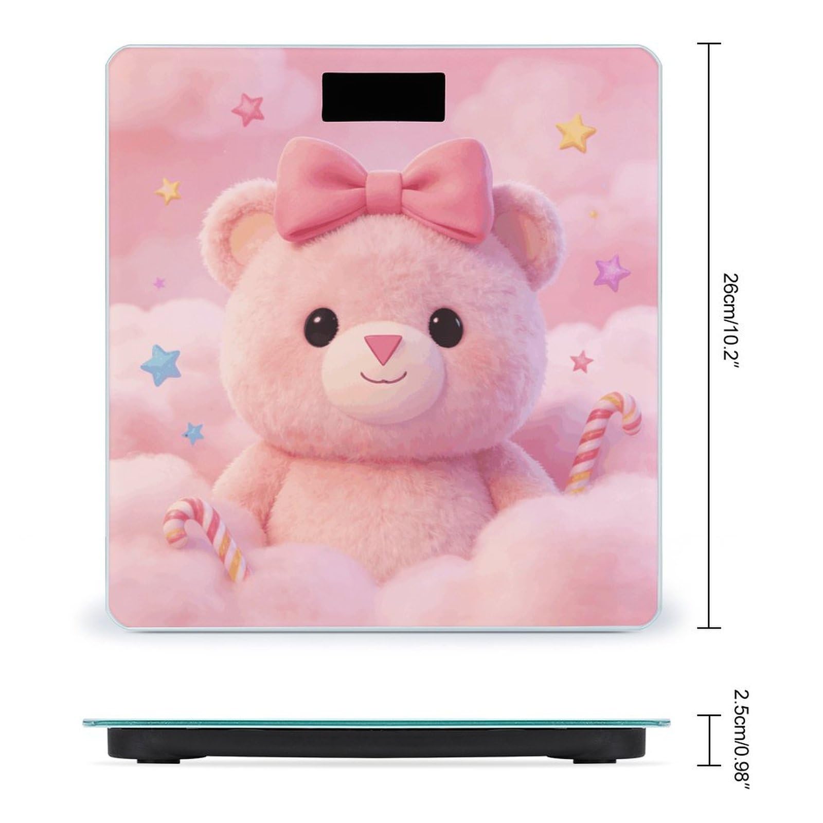 Pink Bow Bear - Báscula digital de alta precisión con pantalla LCD grande, báscula de peso duradera para uso doméstico, mide hasta 400 libras/180 kg