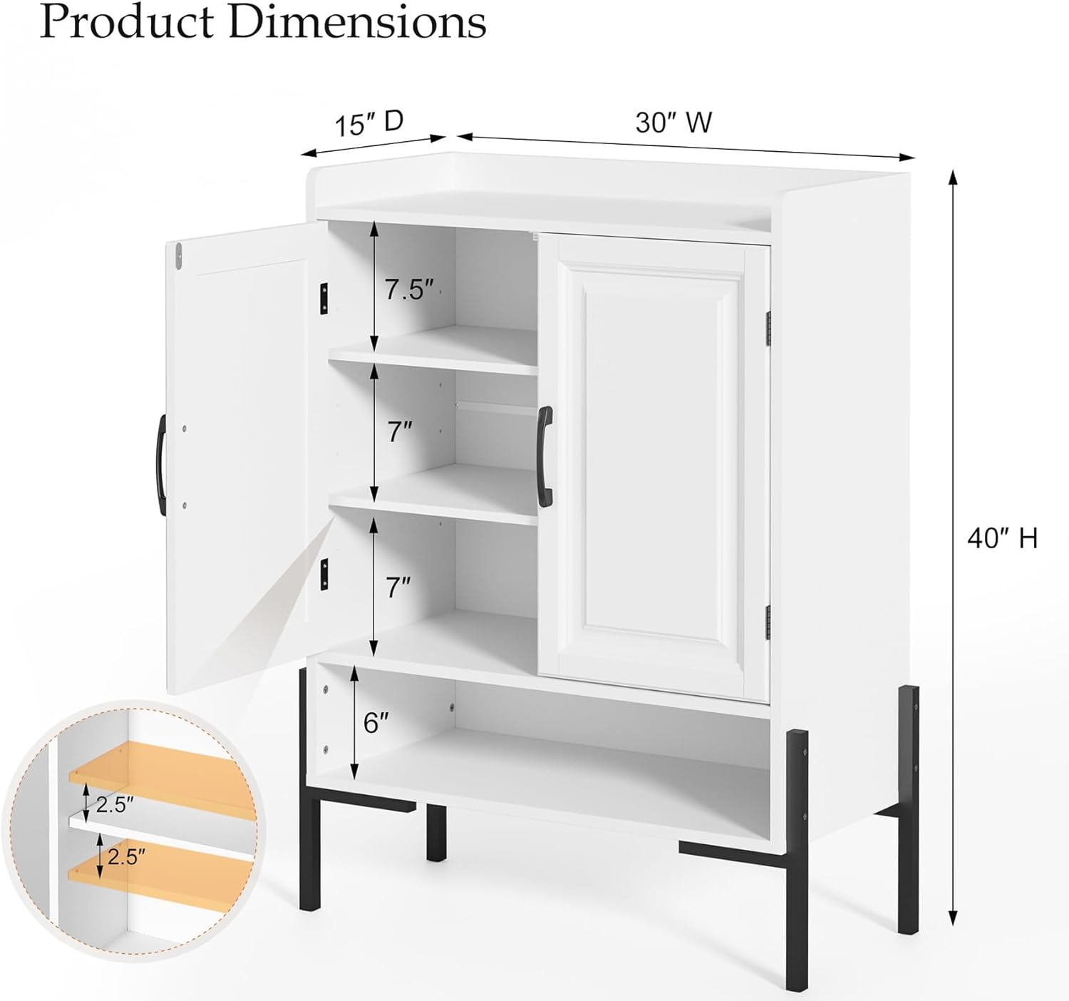 Farmhouse Shoe Cabinet with Doors, 4-Tier White Wooden Shoe Storage Cabinet with Adjustable Shelves, 40" Tall Shoe Organizer, Modern Shoes Cabinet Storage for Entryway (30" L x 15" W x 40" H)