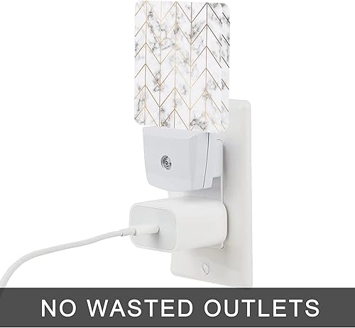 Miniatura 4 de Luz nocturna geométrica de línea de mármol, luces nocturnas enchufables con sensor de atardecer a amanecer para escaleras, pasillos, cocina, lámpara