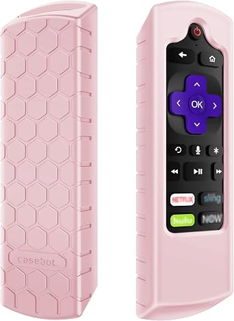 CaseBot Case for Roku Voice Remote RCA1R/RCAL7R, Express HD/4K+, Ultra LT Enhanced Voice, Express 3930, Premiere+ 3921, Streaming Stick+ Remote, Anti Slip Shockproof Silicone Cover, Pink Sand
