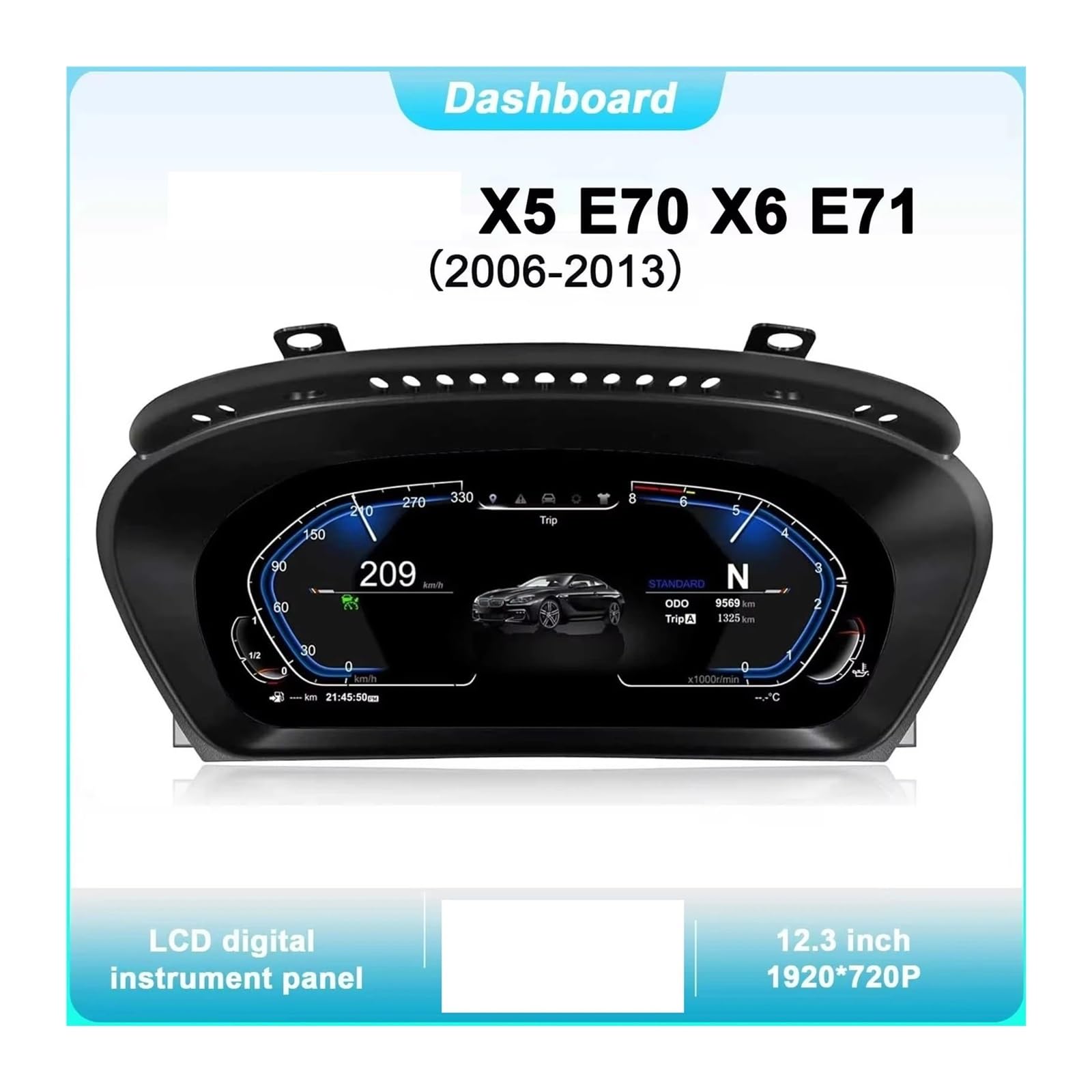 Cruscotto digitale da 12,3" compatibile con contachilometri, tachimetro e cruscotto BMW X5 E70 X6 E71 2006-2013 Plug-and-Play