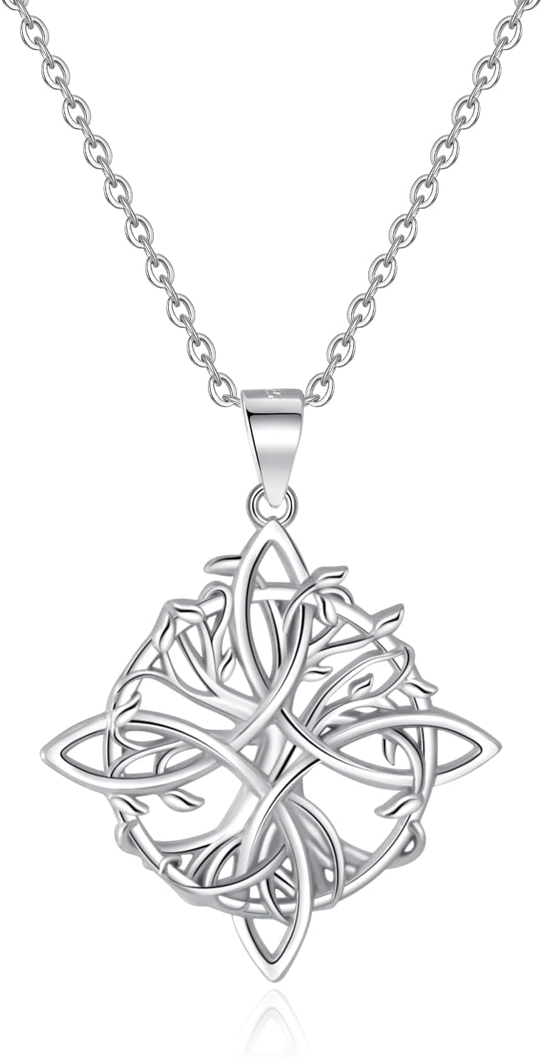 Witches Knot Necklace Nudo De Bruja Pendant Original Tetragrammaton Amuleto de Proteccion 925 Sterling Silver Wicca Moon Irish Celtic Jewelry for Women