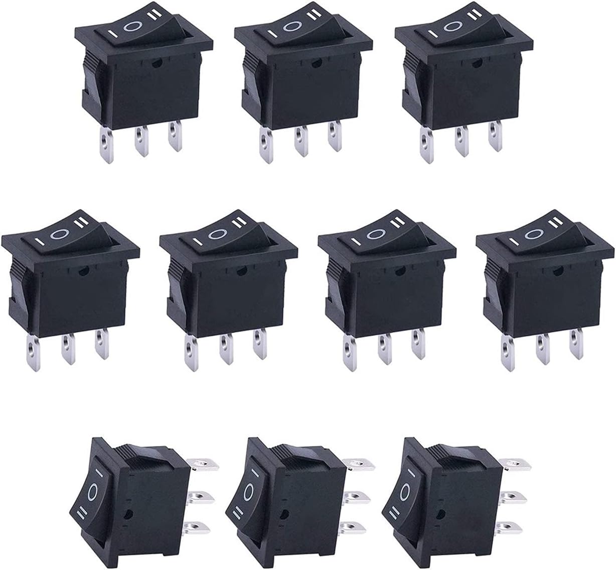 10Pcs AC 250V/6A 125V/10A ON/Off/ON SPDT 3 Pin 3 Position Mini Boat Rocker Switches Switch Snap
