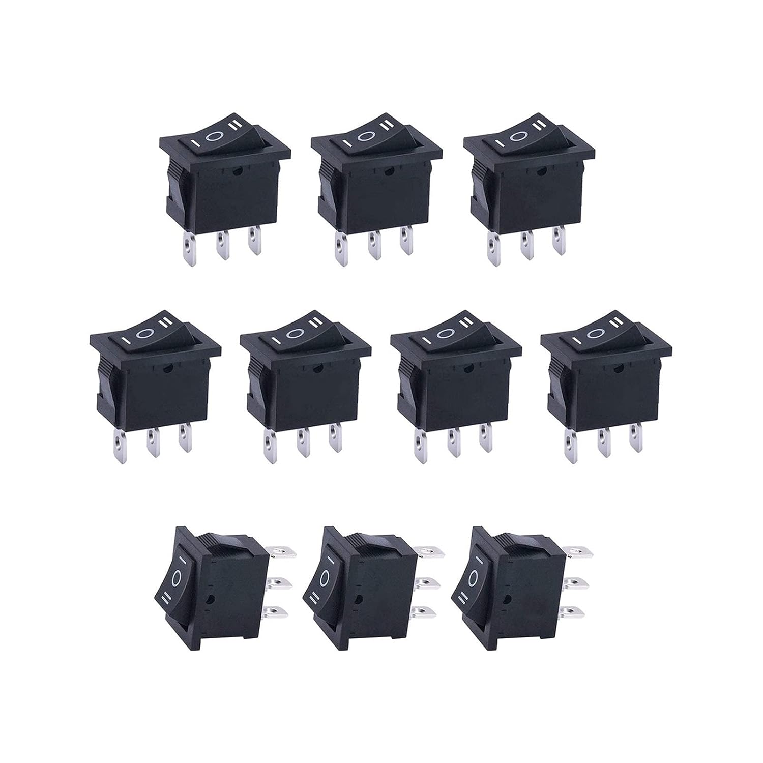 ZUC 10Pcs AC 250V/6A,125V/10A ON/Off/ON SPDT 3 Pin 3 Position Mini Boat Rocker Switches Switch Snap