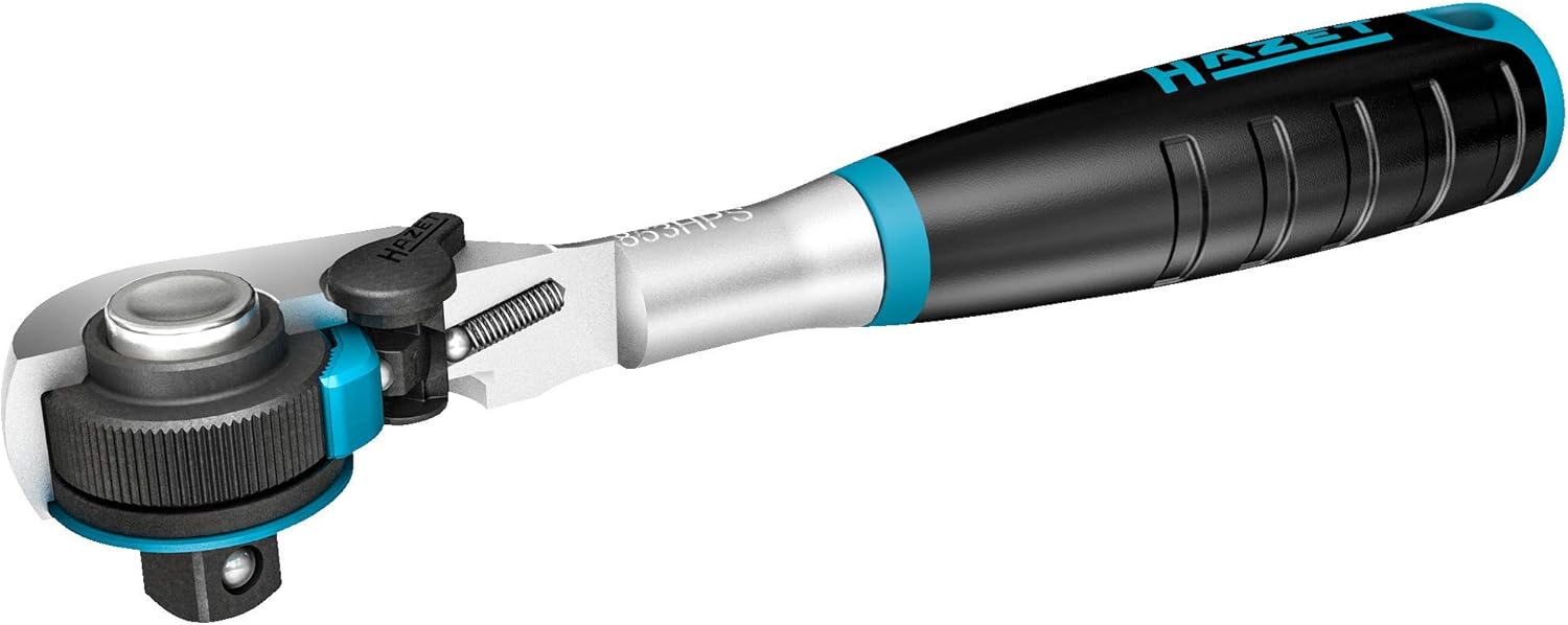 Hazet 863HPS Hiper Fine-Tooth Reversible Ratchet 1/4″, 4.57 Inches Length, Safety Lock, Small Actuation Angle 4 Degrees, for Tight Installation Spaces, 74 Ft.Lbs./100Nm Torque