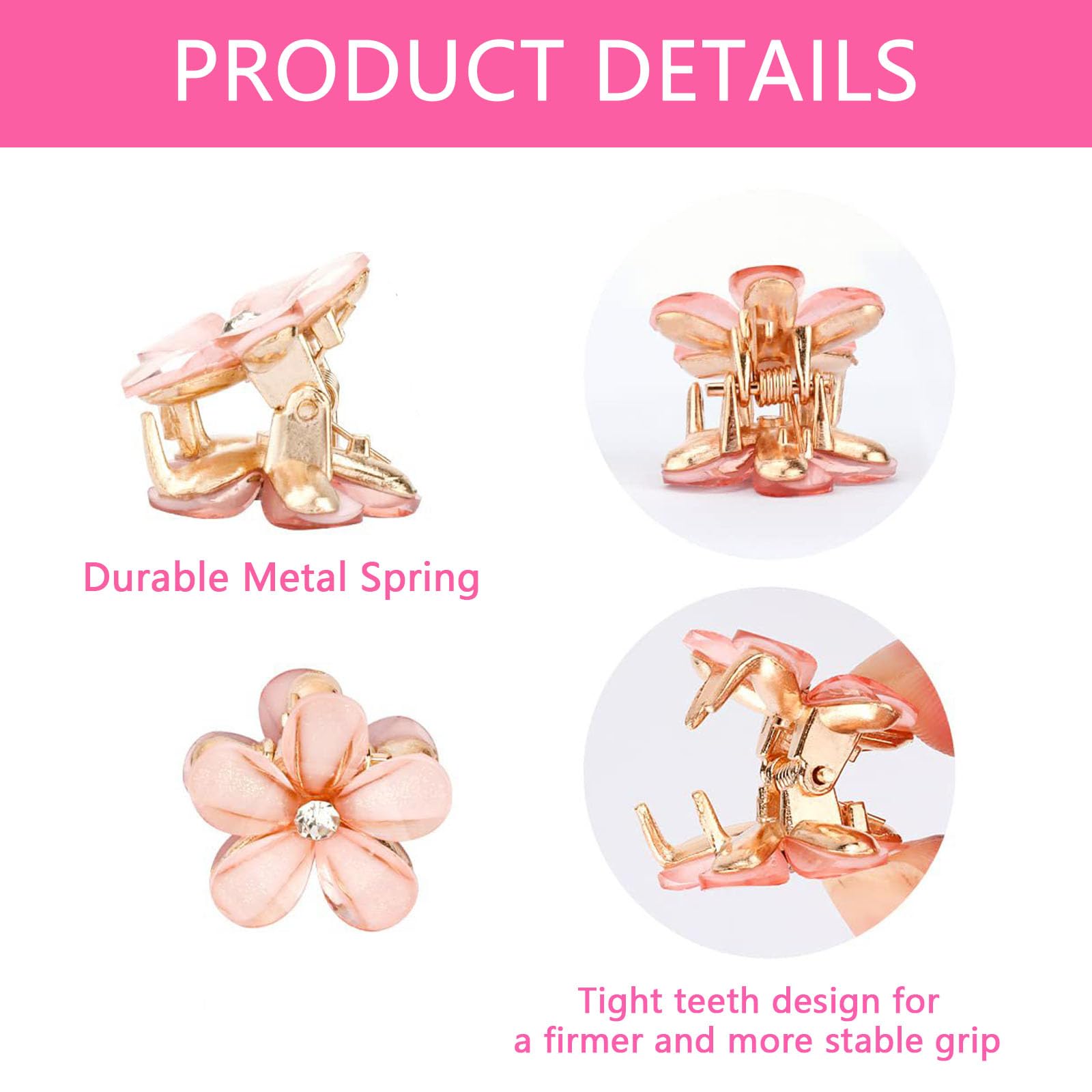 15Pcs Colorful Mini Flower Hair Claw Clips Sweet Cute Mini Claw Grips Non Slip Pearl Hair Clip Set Elegant Charm Flower Hair Grips for Women Girls - Image 3