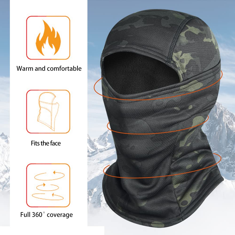 Warme Fleece-gefütterte Sturmhaube, Skimaske, Winter-Tarnmuster, winddicht, Halstuch, für Herren und Damen, Motorrad, Radfahren, Jagd, Snowboarden, Schwarz, Camo, Einheitsgröße, Schwarz-Camo,