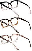 Vista 3 de KoKoBin Paquete de 3 elegantes lentes de lectura estilo Oprah con marco cuadrado para mujer, bloqueo de luz azul, cómodos lectores