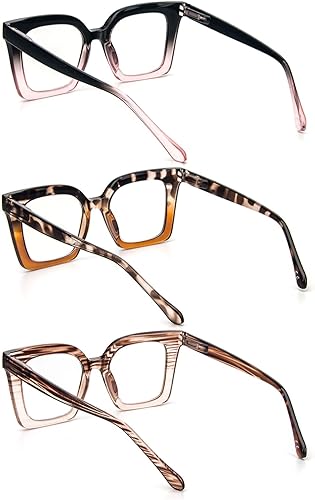 Miniatura 3 de KoKoBin Paquete de 3 elegantes lentes de lectura estilo Oprah con marco cuadrado para mujer, bloqueo de luz azul, cómodos lectores