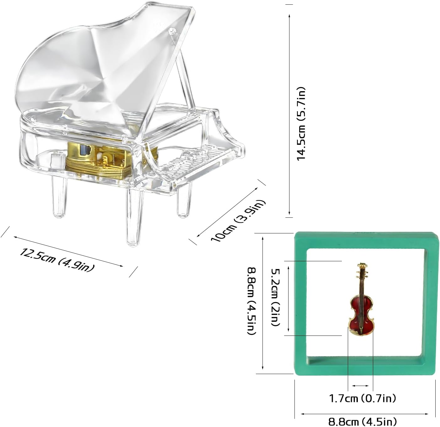 Transparent - Piano Music Box Mechanical Clockwork Crystal Piano High-End Acrylic Ornament Crystal Craft (Music: Canon)