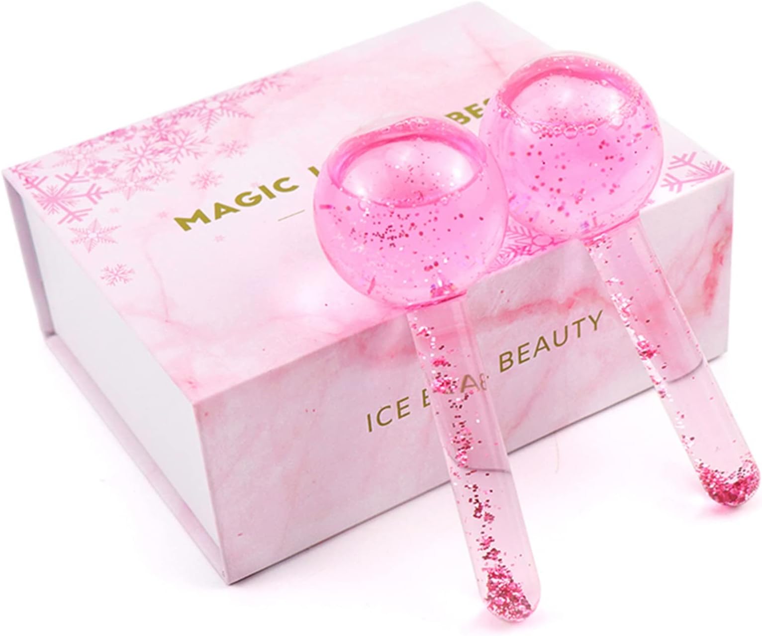 Ice Globes for Facials Cold Face Balls Roller Beauty Set Cooling Globes for Face Magic Cool Roller Ball for Daily HOME SPA Beauty Routines 2PCS Cold Pink Ice Roller for Face Beauty Set
