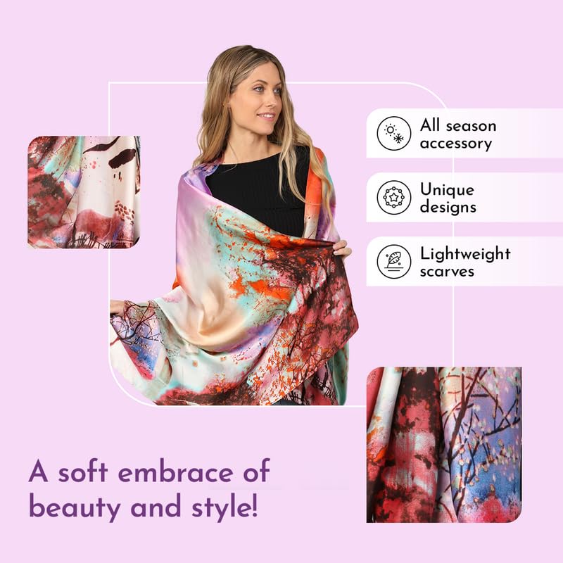 Image of Trillion London Spring Collection | Designer Silk Scarf For Women UK | Lightweight Neck Scarves | Shawl Wraps | Suitable for Daily Life | Smooth & Soft Finish | Gift for Women | Size-180cm x 90cm