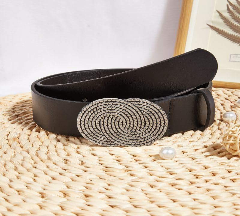 Leather Belts for Women, Black Spiral pattern retro Buckle Waist Belt for Jeans, Dresses & Casual Outfits,Fashion Gift for Birthday Christmas Mother's Day3