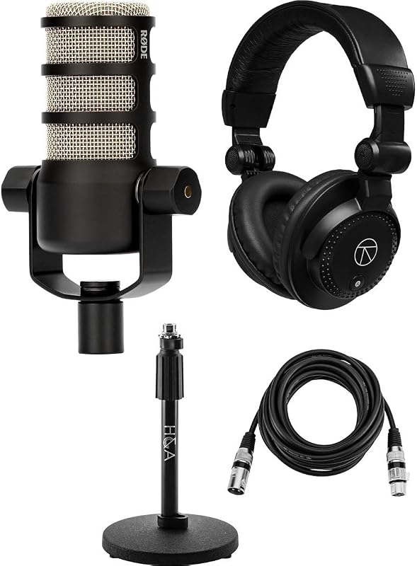 PodMic Dynamic Podcasting Microphone, Bundle with Turnstile Audio Headphones, Microphone Stand, XLR M to F Cable 15'