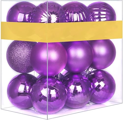 Vista 778 de 18 esferas medianas decorativas navideñas para árbol de Navidad, inastillables, para colgar, color púrpura, 2.5 pulgadas, paquete de 18