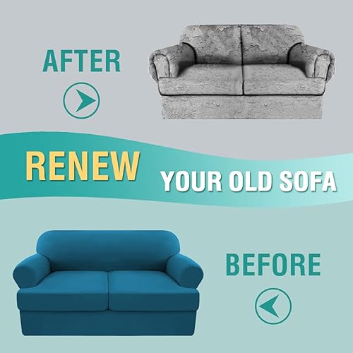 Miniatura 4 de Funda de sofá de forro polar con cojín en T, juego de funda de sofá de 3 piezas con 2 fundas de cojín individuales, protector de muebles elástico