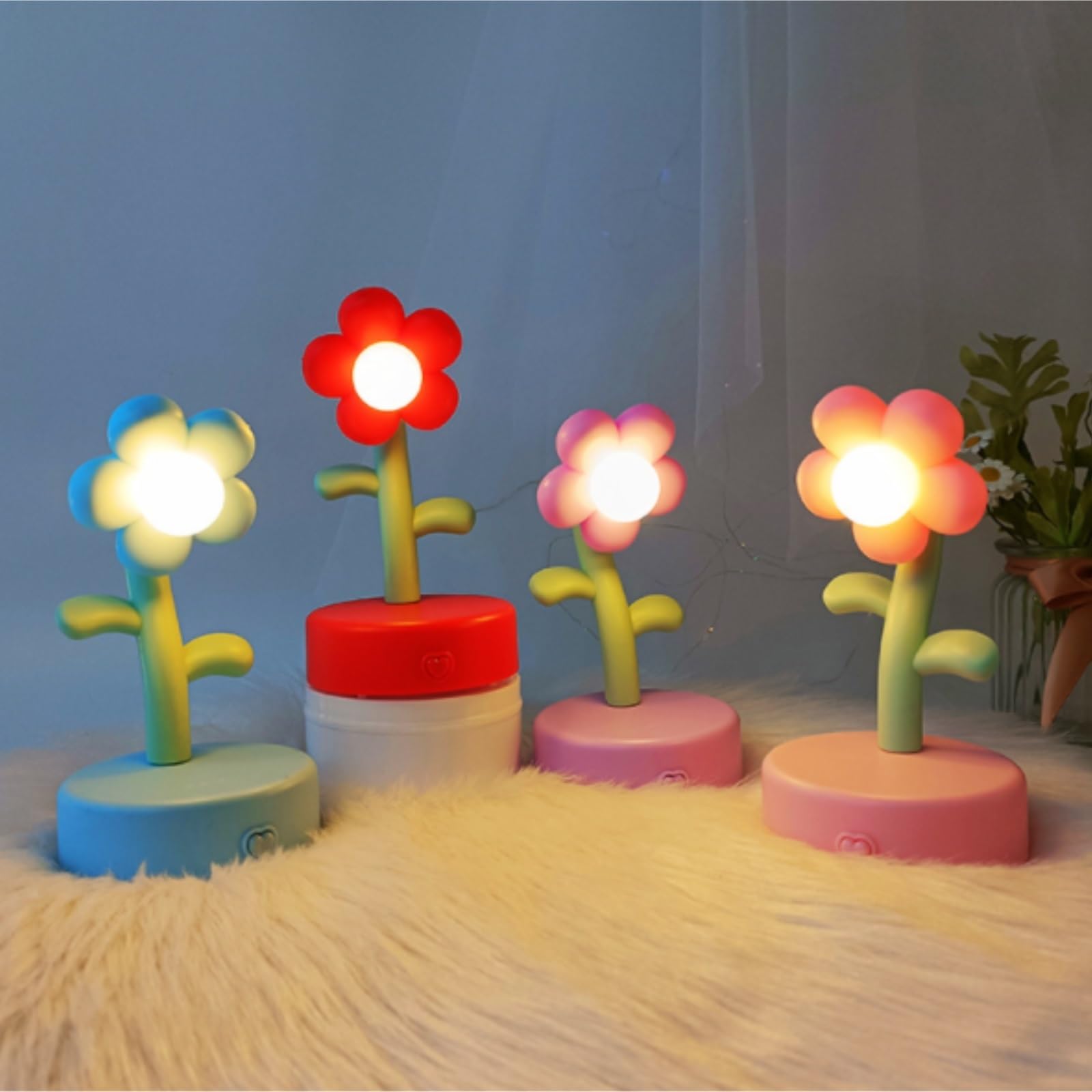 Lampada da Lettura per Camera 1 Lampada Da Tavolo A Forma Di Fiore A LED, Luce Notturna, Decorazione For La Casa Lampada da Scrivania(Blue)