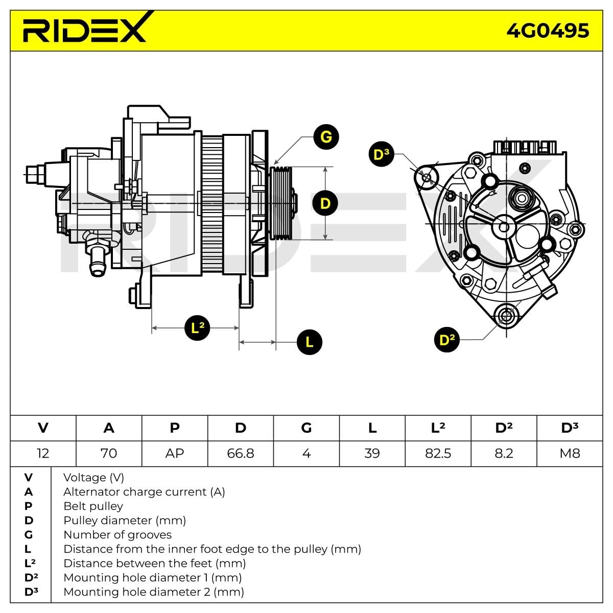 RIDEX 4G0495 Alternatore Compatibilità con FORD Transit Mk4 Camion pianale/Telaio VE83