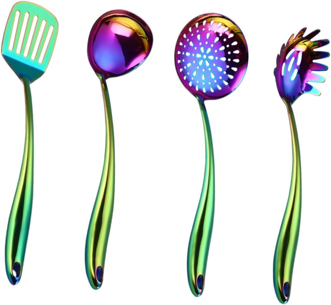 Stainless Steel Colorful Long Handle Kitchen Utensil for Cooking Practical Tableware Accessory with Hanging for Home and Restaurant Use