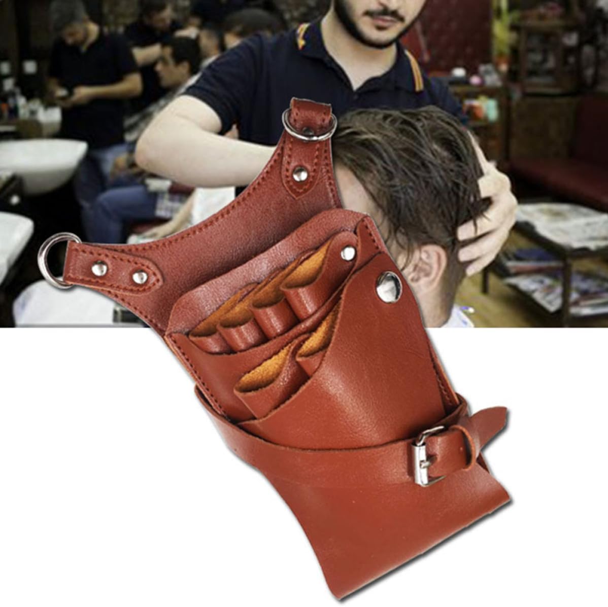 Professional Hairdressing Scissors Waist Bag with 6 Slots Pu Leather Adjustable Belt Tool Organizer for Barber and Hair Stylist Use