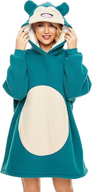 Snorlax Wearable Blanket Sweatshirt Sherpa Oversized Hoodie TV-Blanket with Sleeves and Pockets One Size Fits All Blue