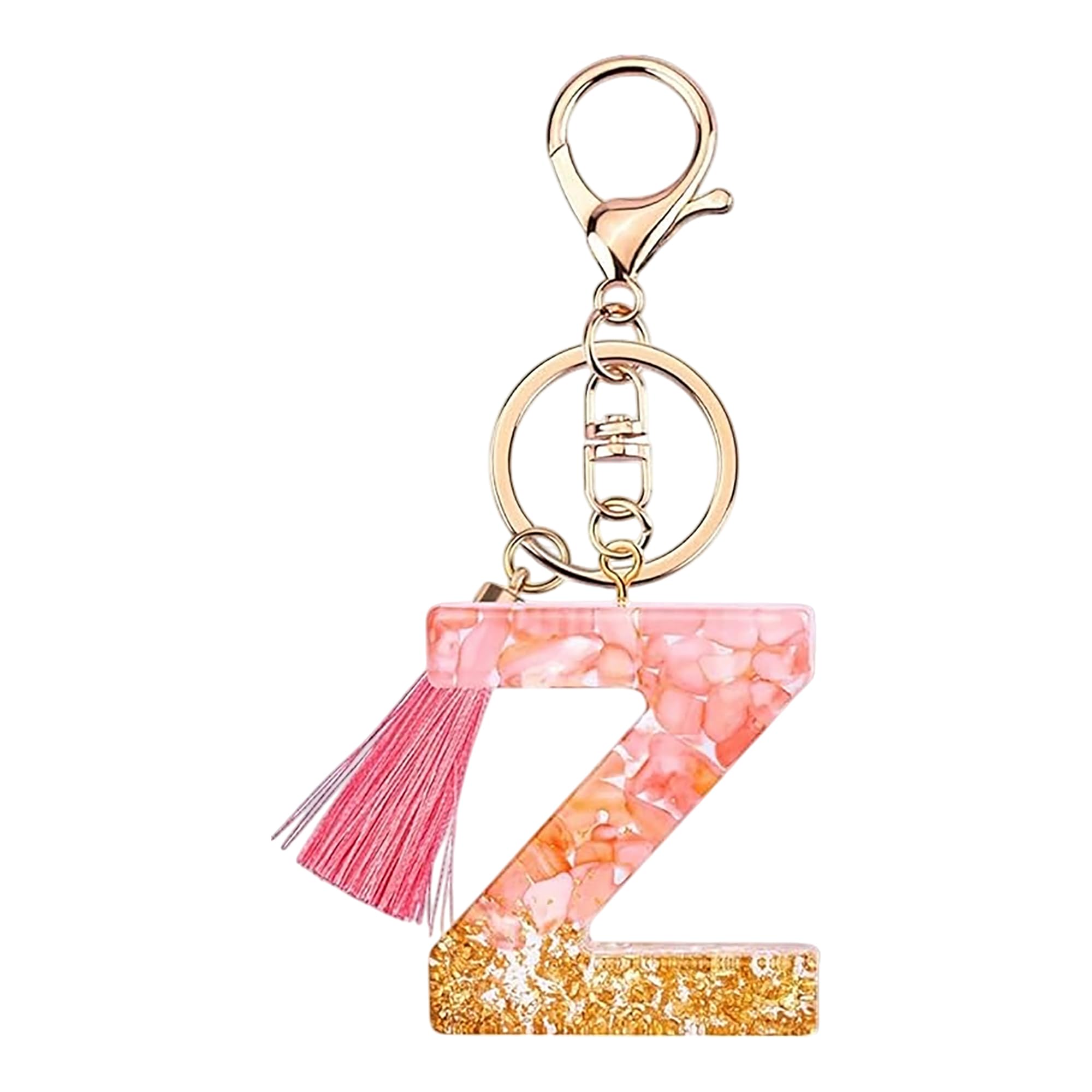 Rohans Pink and Gold Resin Alphabet Initial Letter Keychain, Bag Charm, Key Ring with Lobster Clasp (Z)