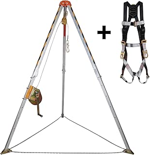 KSEIBI 423990 Aluminum Confined Space Tripod Kit Manhole Entry and Rescue Equipment Set with 65' Winch, Pulley, Carabiner, Fall Protection Safety Harness and Carrying Storage Bag - coolthings.us