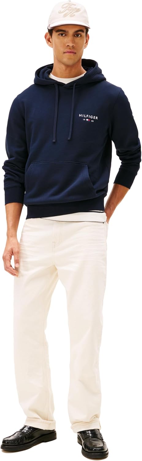 Tommy Hilfiger mens Medium Weight Cotton Hoodie Sweatshirt With Embroidered Flag Logo and Drawstring - Image 3