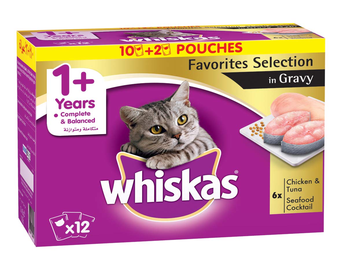 Whiskas Seafood Cocktail 85G+Chicken & Tuna 85G Wet Cat Food Pouches (12-Pack)
