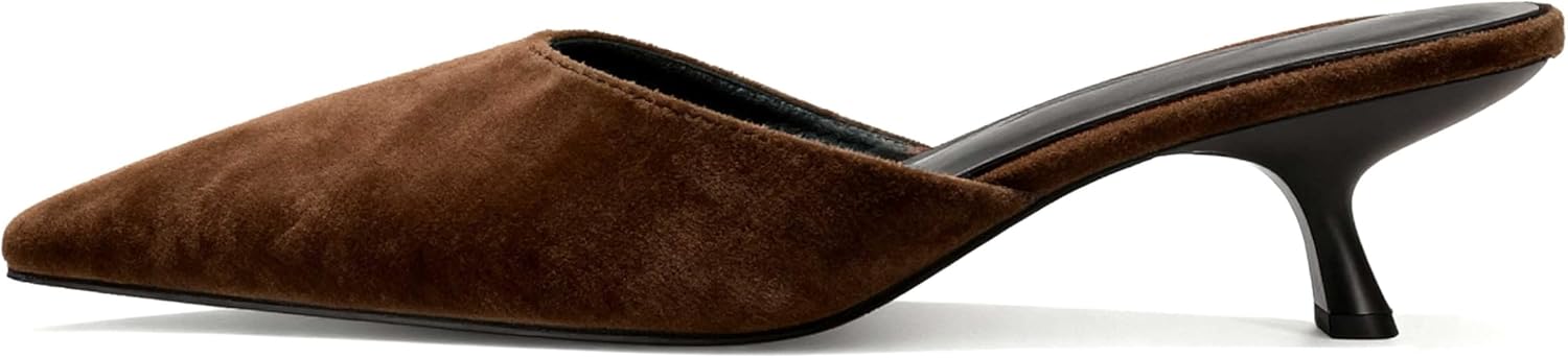 Mesh Kitten Heels Mules for Women Closed Pointed Toe Slip on Backless Stiletto Slingback Low Heels Comfort Pumps Shoes