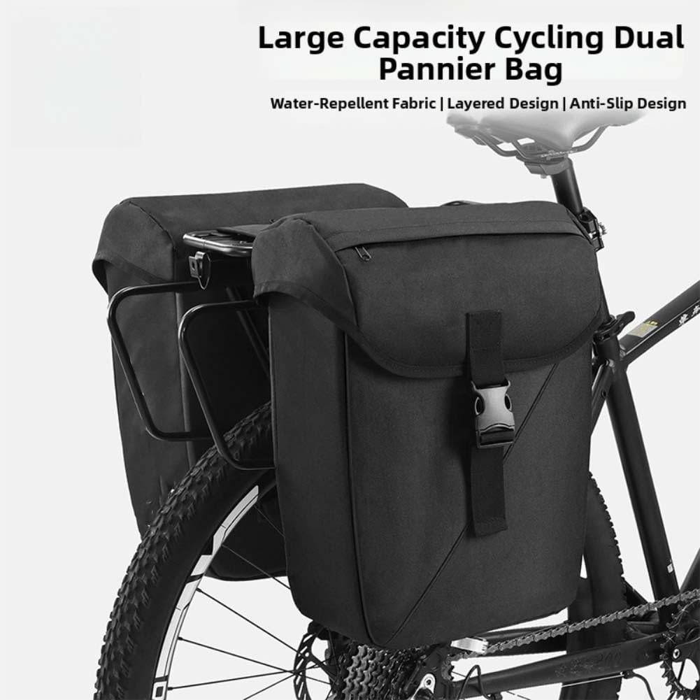 Fahrradgepäcktasche, 32 l, Doppelschale, wasserdicht, für Mountainbike-Gepäckträger, Pendeln, Reisen, rutschfest, Nylon-Aufbewahrung, Schwarz / Grau (Schwarz und Grau)