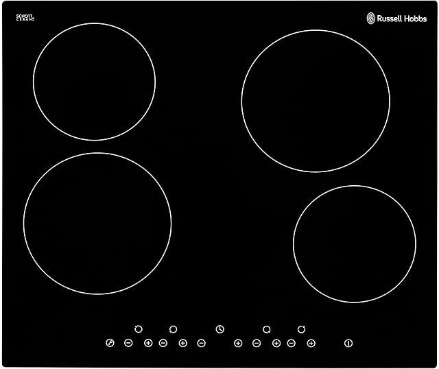 Russell Hobbs RH60EH402B Black Glass 59cm Wide, 4 Zone Electric Hob with Touch Control, Free 2 Year Guarantee