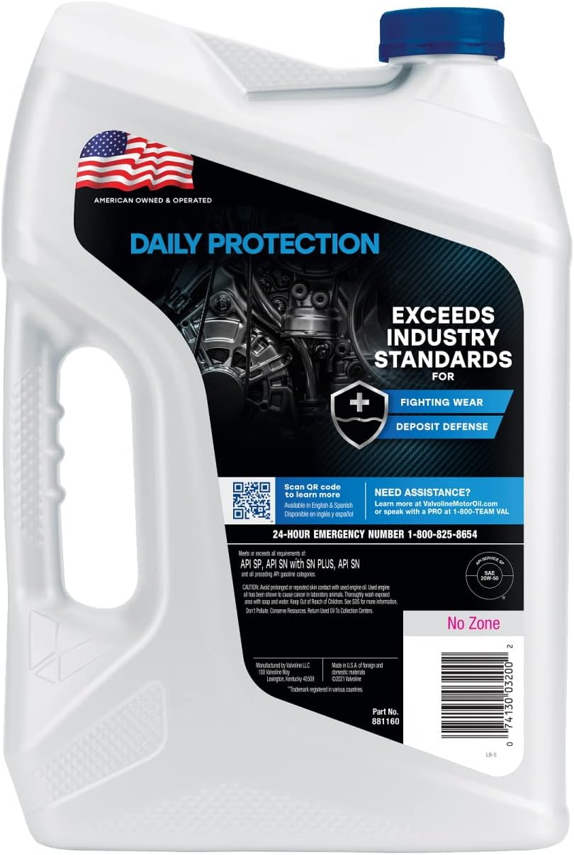 Valvoline Daily Protection SAE 20W-50 Synthetic Blend Motor Oil 5 QT, Case of 3