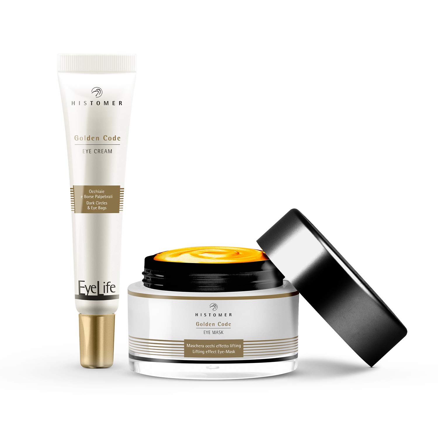 Histomer Maschera Occhi Golden Code Eye Mask, Maschera Contorno Occhi Antiage, Azione Mirata Anti Occhiaie e Borse, Antirughe con Oro Colloidale Puro, Bio Peptidi e Cellule Staminali Vegetali - 45 ml