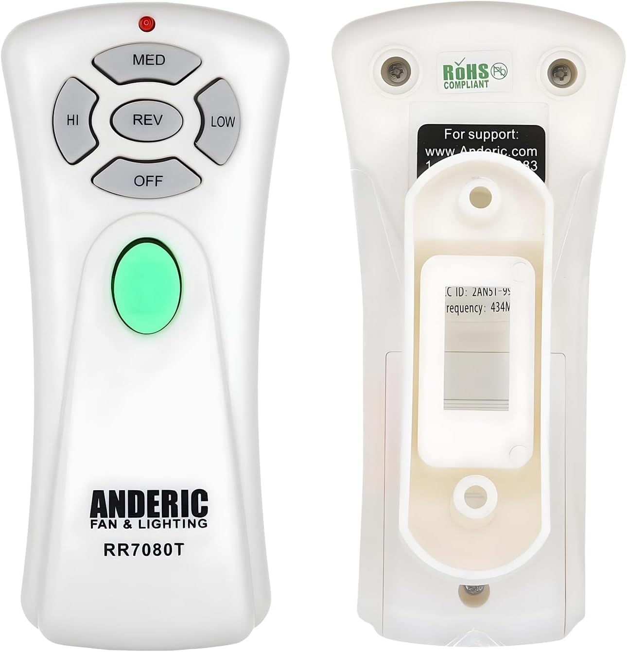Anderic UC7080T Remote Control for Ceiling Fans - Remote Control with Wall Mount (Receiver not Included) - CHQ7080T CHQ7081T (with Up Light & Reverse Keys - RR7080T)