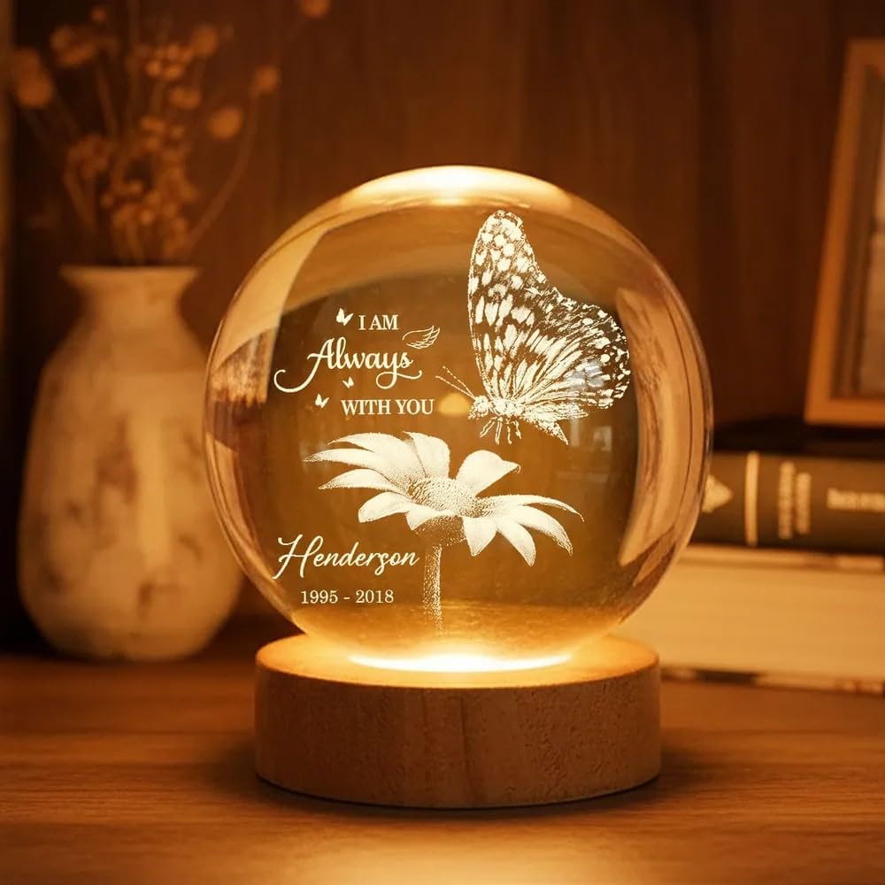 - NAZENTI Personalized Globe Night Light Memorial Gift - Custom Moon Phase Crystal Ball in Memory of Loved One - LED Remembrance Keepsake with Wooden Base