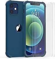 Vista 2 de ORETECH Funda para iPhone 12/iPhone 12 Pro con [2 x Protectores de Pantalla de Vidrio Templado] 360° Heavy Duty Bumper de PC Duro Cubierta de Azul