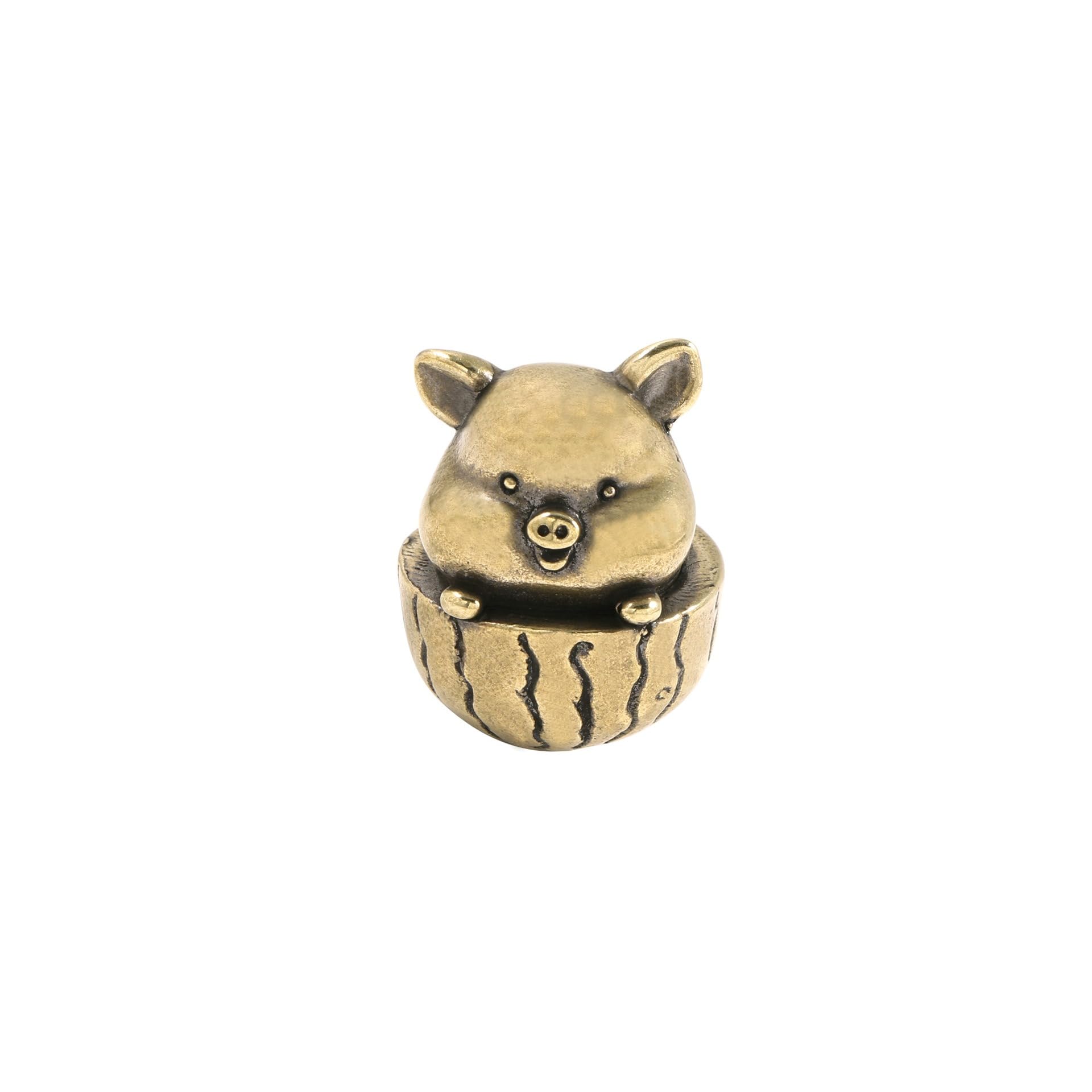 NGDFGR Brass Animal Watermelon Pig Figurines,Metal Cute Pocket Pig Miniature Statue Sculpture Desktop Ornament Home Bonsai Micro Landscape Decor Accessories