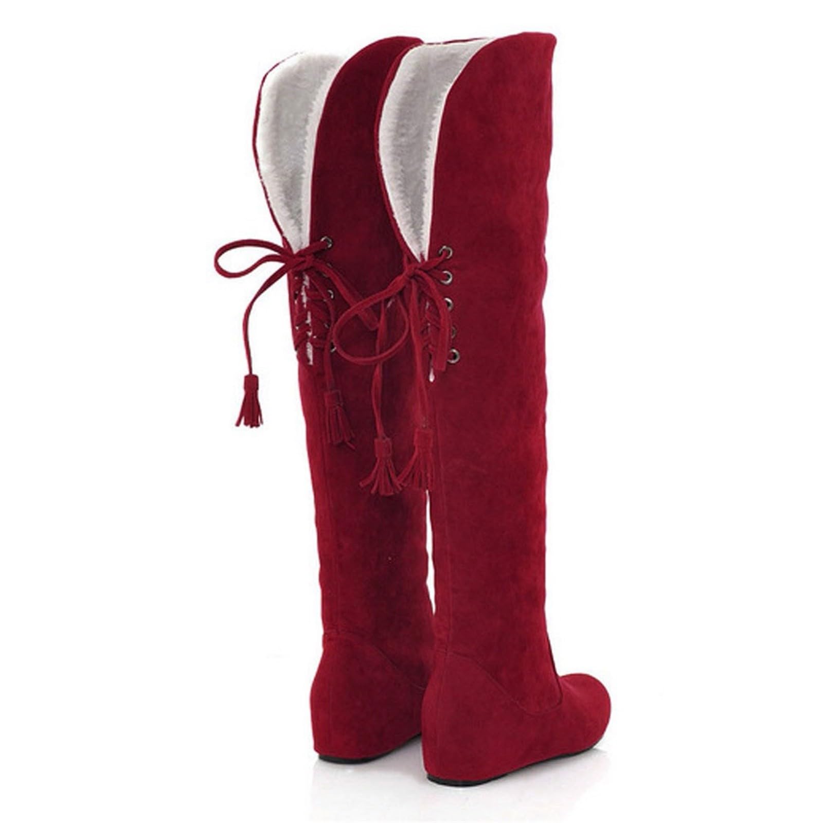 Generisch Stivali da donna comodi in camoscio eleganti piatti western da donna con punta rotonda alta tinta unita lunga stivali da donna stivali invernali