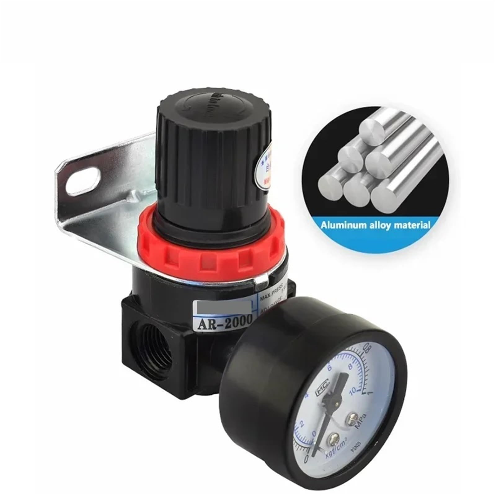 AR2000 - Regolatore pneumatico di pressione dell'aria da 1/4", con manometro regolabile, controlla la pompa del compressore e regola le unità di trattamento (AR2000 w PC12 mm, 1 pezzo)