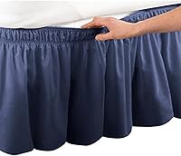 Vista 4 de Falda de cama plisada de tres lados con estilo envolvente de algodón egipcio elástico con caída de 15 pulgadas contra el polvo para camas