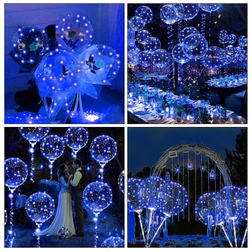 OSDUE Podświetlane balony LED, 10 opakowań przezroczystych, wielokrotnego użytku balonów Bobo średnicy 61 cm, idealnych na Walentynki wesele Boże Narodzenie urodziny imprezy i dekoracje, Niebieski