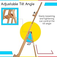 Vista 3 de MEEDEN Caballete de arte de madera para pintar: caballete de madera de haya maciza, soporte para lienzo de hasta 43 pulgadas, caballete ajustable