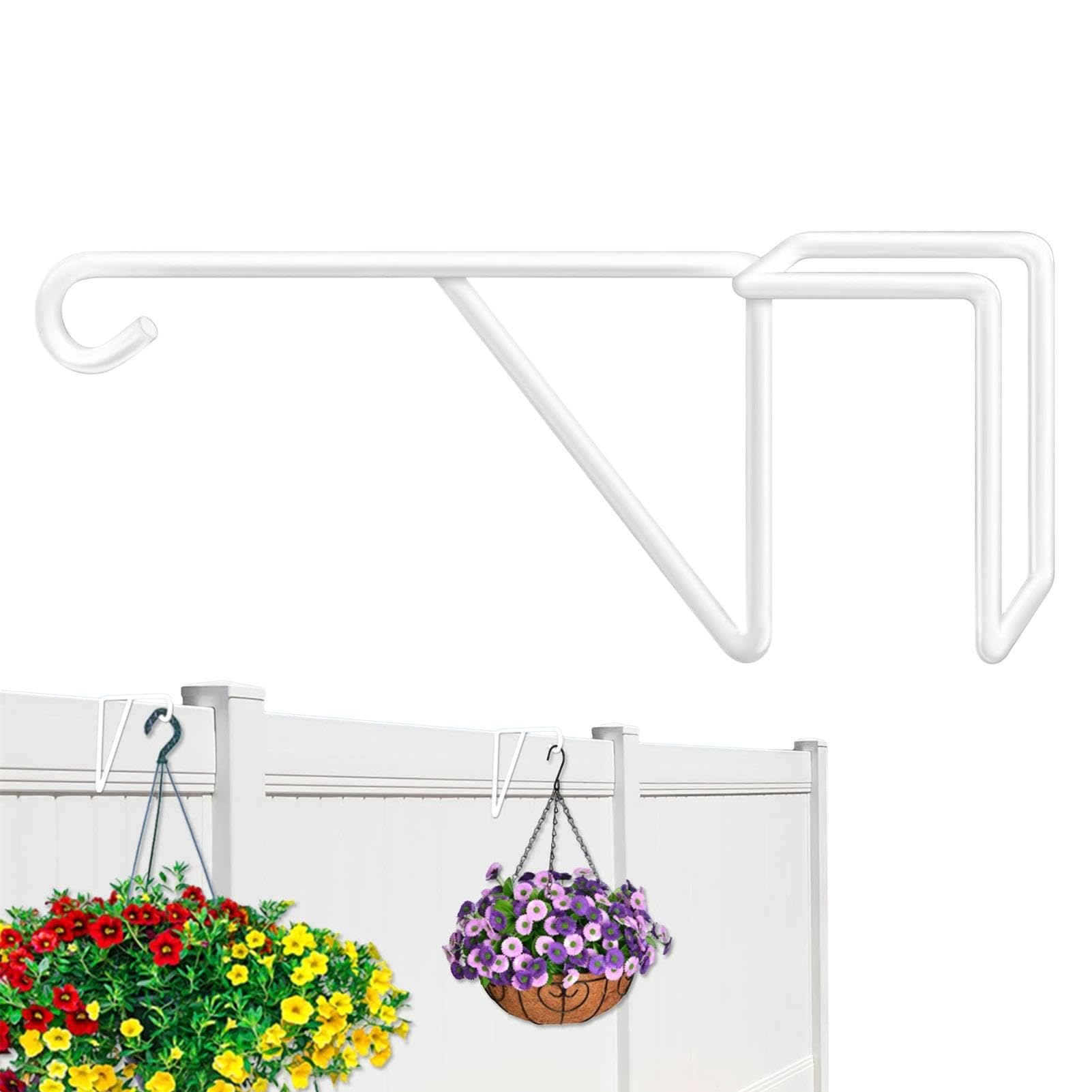 Fence Plant Hanger, Over Fence Hooks - Heavy Duty Indoor Plant Hangers | Wall Mounted Plant Holder, Steel Fence Hanger for Indoor, Elegant White Outdoor and Indoor