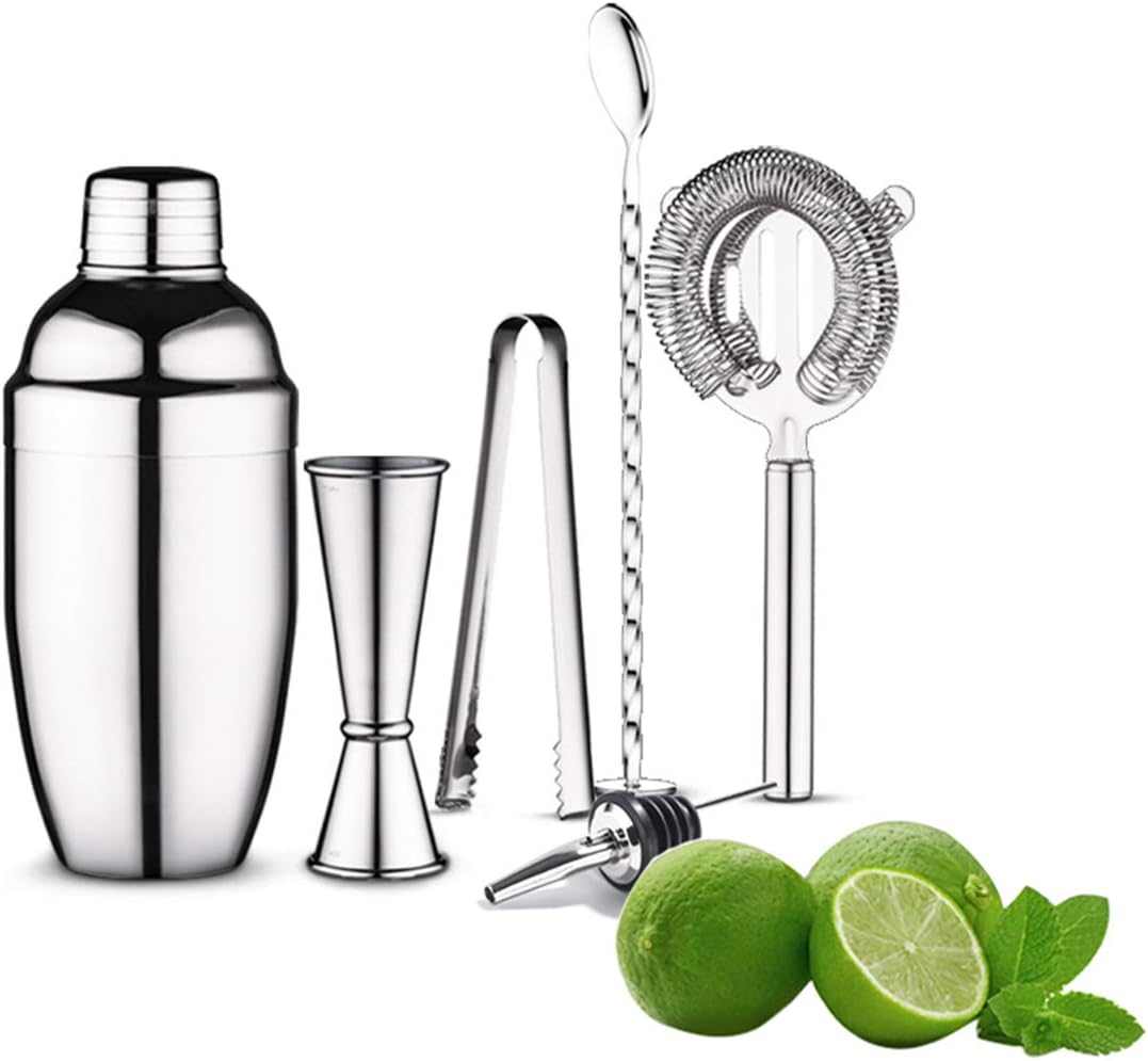 Cocktail Shaker Set 6-Piece Bartender Kit Stainless Steel Cocktail Shaker Set Premium Bar Tools Drink Shaker Cocktail Set/Bar Accessories/Premium Bar Tools (Silver)