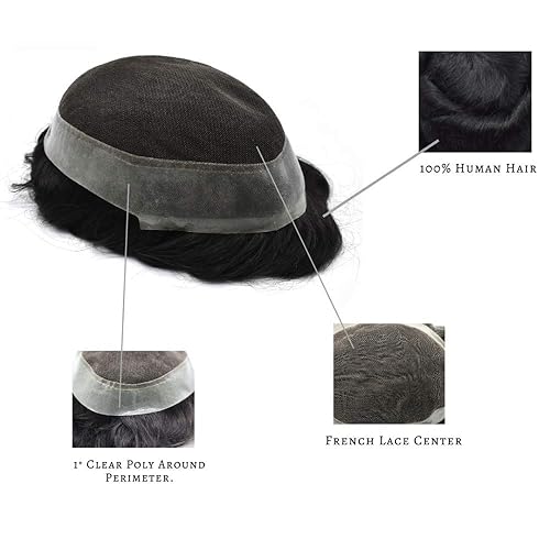 Miniatura 4 de Sistema de cabello tipo tupé para hombre, pieza central de encaje francés para hombres, tupé para hombres, cabello humano real, poliéster